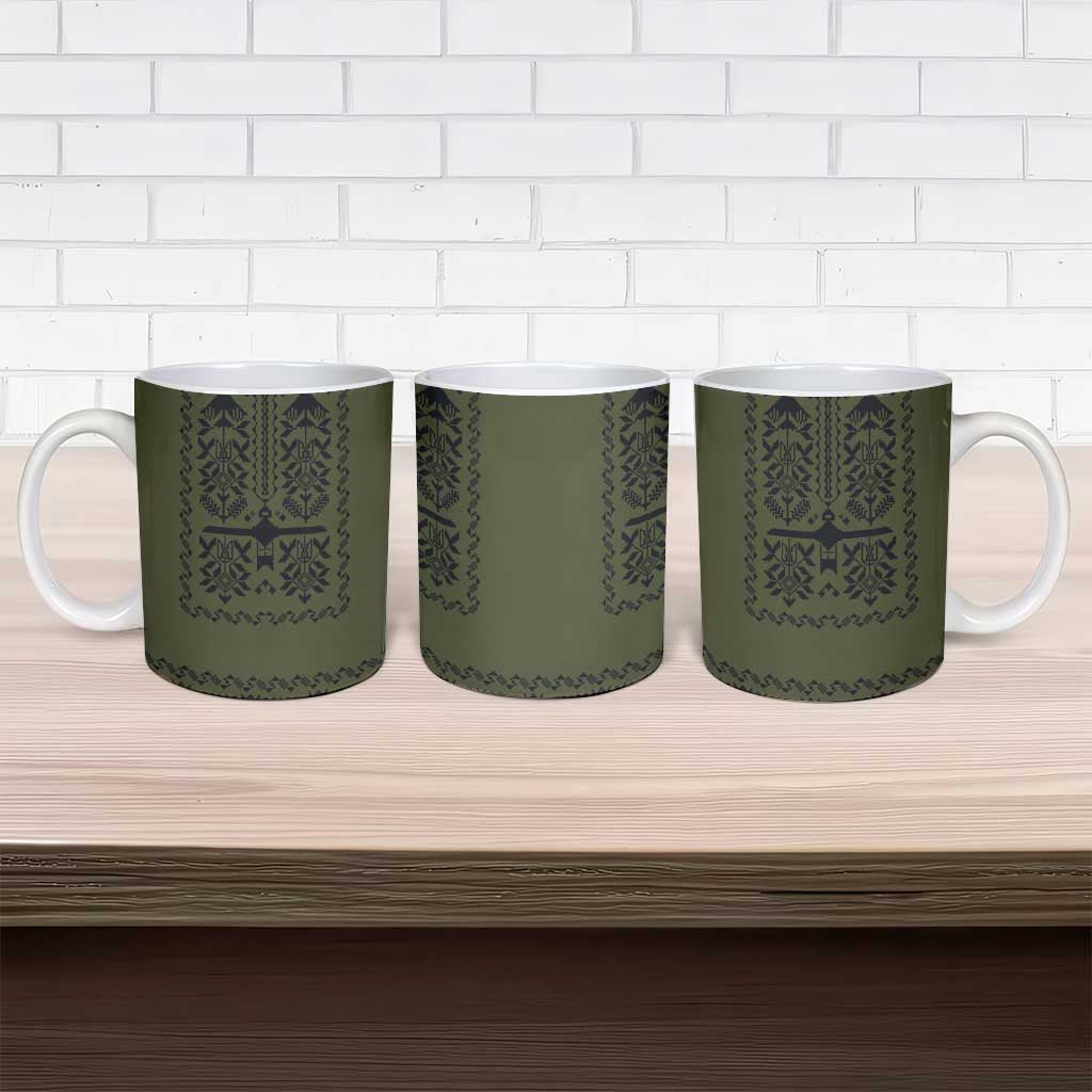 Ukraine Military Vyshyvanka Pattern Ceramic Mug Ukrainian Heritage Green Tactical Style - Wonder Print Shop