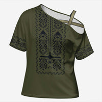 Ukraine Military Vyshyvanka Pattern Cross Shoulder Shirt Ukrainian Heritage Green Tactical Style - Wonder Print Shop