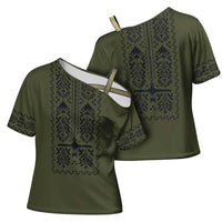 Ukraine Military Vyshyvanka Pattern Cross Shoulder Shirt Ukrainian Heritage Green Tactical Style - Wonder Print Shop