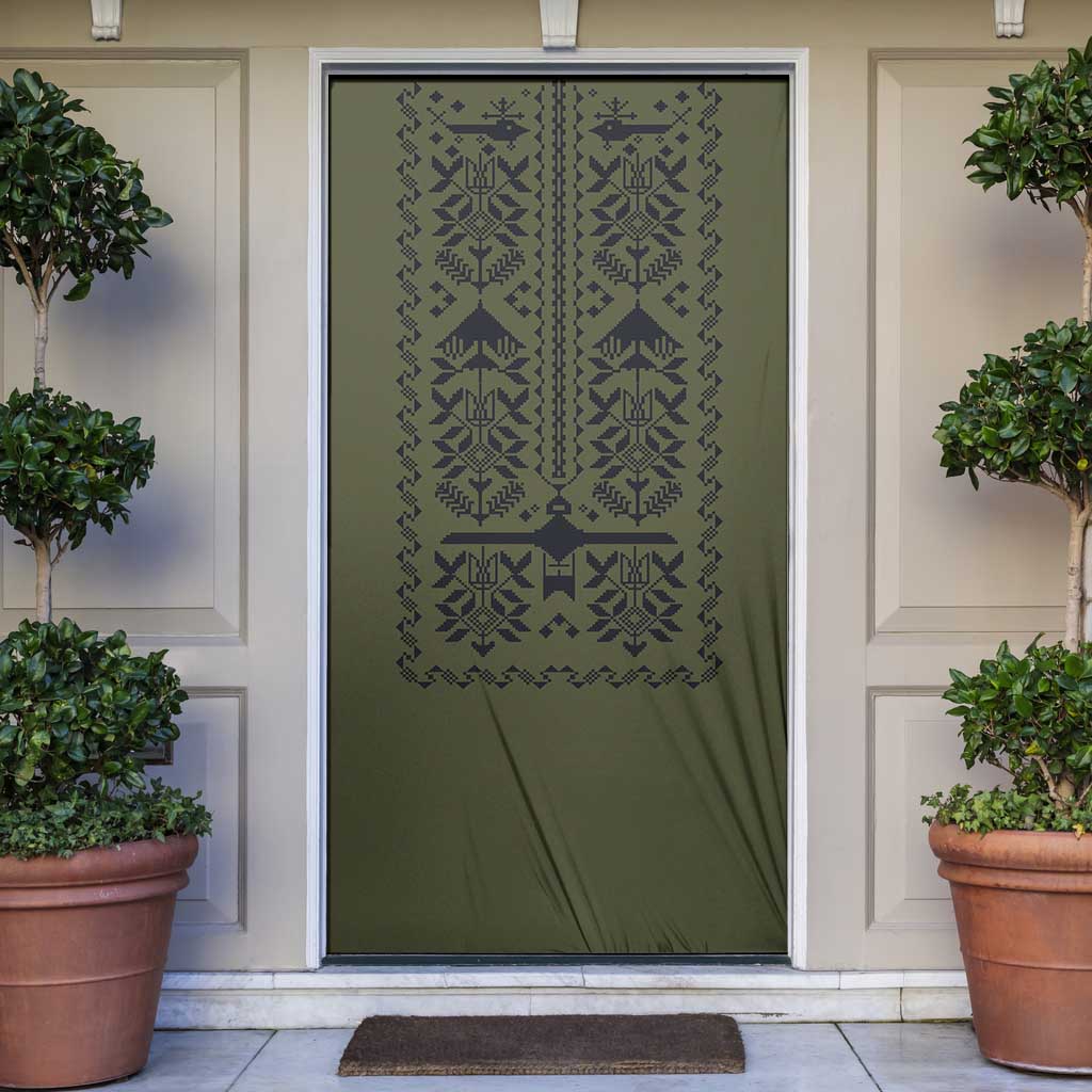 Ukraine Military Vyshyvanka Pattern Door Cover Ukrainian Heritage Green Tactical Style - Wonder Print Shop