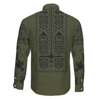 Ukraine Military Vyshyvanka Pattern Family Matching Long Sleeve Bodycon Dress and Hawaiian Shirt Ukrainian Heritage Green Tactical Style