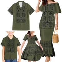 Ukraine Military Vyshyvanka Pattern Family Matching Mermaid Dress and Hawaiian Shirt Ukrainian Heritage Green Tactical Style