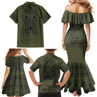 Ukraine Military Vyshyvanka Pattern Family Matching Mermaid Dress and Hawaiian Shirt Ukrainian Heritage Green Tactical Style