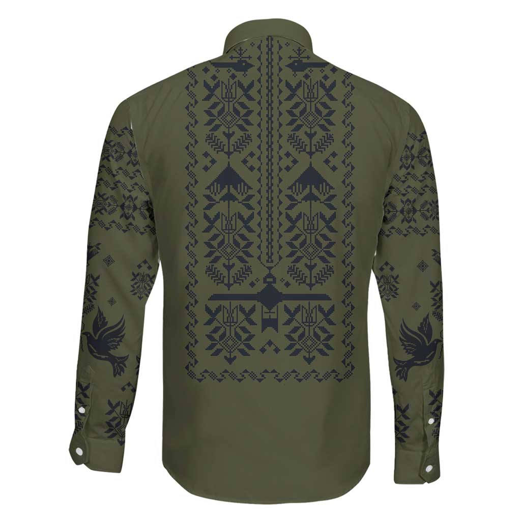 Ukraine Military Vyshyvanka Pattern Family Matching Mermaid Dress and Hawaiian Shirt Ukrainian Heritage Green Tactical Style