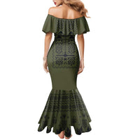 Ukraine Military Vyshyvanka Pattern Family Matching Mermaid Dress and Hawaiian Shirt Ukrainian Heritage Green Tactical Style
