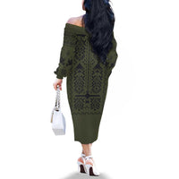 Ukraine Military Vyshyvanka Pattern Family Matching Off The Shoulder Long Sleeve Dress and Hawaiian Shirt Ukrainian Heritage Green Tactical Style