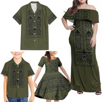 Ukraine Military Vyshyvanka Pattern Family Matching Off Shoulder Maxi Dress and Hawaiian Shirt Ukrainian Heritage Green Tactical Style