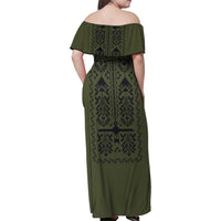 Ukraine Military Vyshyvanka Pattern Family Matching Off Shoulder Maxi Dress and Hawaiian Shirt Ukrainian Heritage Green Tactical Style