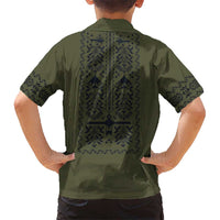 Ukraine Military Vyshyvanka Pattern Family Matching Off Shoulder Short Dress and Hawaiian Shirt Ukrainian Heritage Green Tactical Style