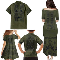 Ukraine Military Vyshyvanka Pattern Family Matching Puletasi and Hawaiian Shirt Ukrainian Heritage Green Tactical Style