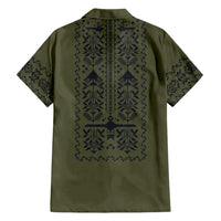 Ukraine Military Vyshyvanka Pattern Family Matching Puletasi and Hawaiian Shirt Ukrainian Heritage Green Tactical Style