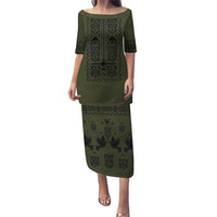 Ukraine Military Vyshyvanka Pattern Family Matching Puletasi and Hawaiian Shirt Ukrainian Heritage Green Tactical Style