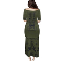 Ukraine Military Vyshyvanka Pattern Family Matching Puletasi and Hawaiian Shirt Ukrainian Heritage Green Tactical Style