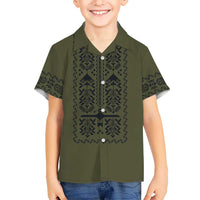 Ukraine Military Vyshyvanka Pattern Family Matching Puletasi and Hawaiian Shirt Ukrainian Heritage Green Tactical Style
