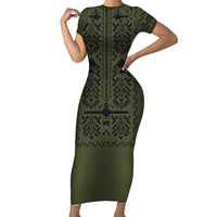 Ukraine Military Vyshyvanka Pattern Family Matching Short Sleeve Bodycon Dress and Hawaiian Shirt Ukrainian Heritage Green Tactical Style