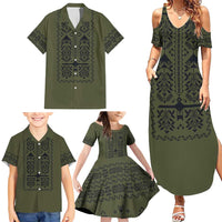 Ukraine Military Vyshyvanka Pattern Family Matching Summer Maxi Dress and Hawaiian Shirt Ukrainian Heritage Green Tactical Style