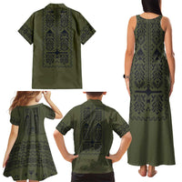 Ukraine Military Vyshyvanka Pattern Family Matching Tank Maxi Dress and Hawaiian Shirt Ukrainian Heritage Green Tactical Style