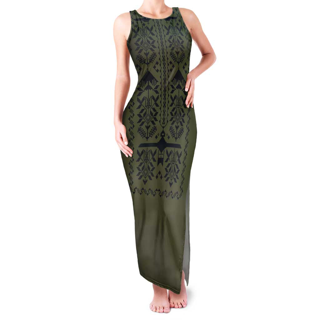 Ukraine Military Vyshyvanka Pattern Family Matching Tank Maxi Dress and Hawaiian Shirt Ukrainian Heritage Green Tactical Style