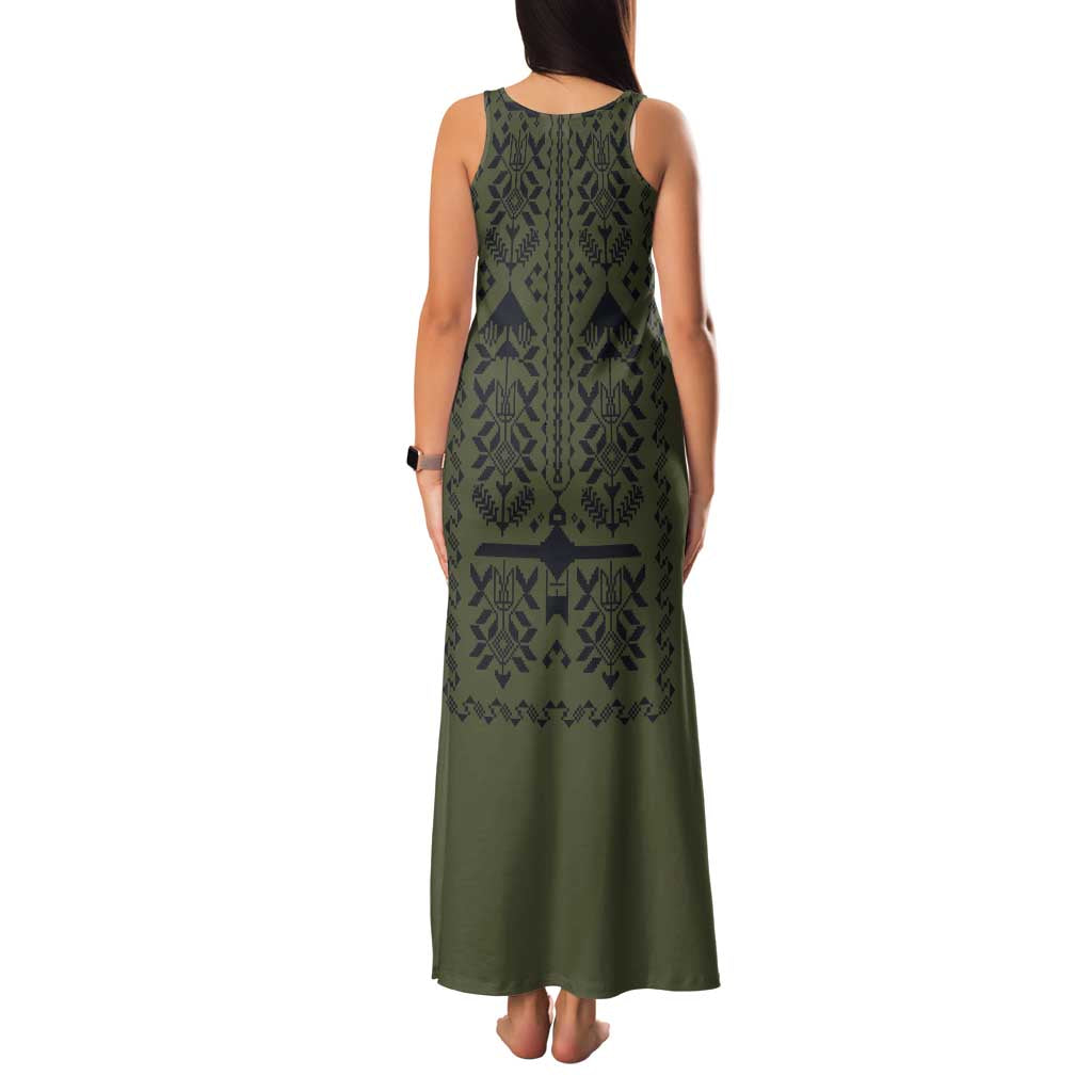 Ukraine Military Vyshyvanka Pattern Family Matching Tank Maxi Dress and Hawaiian Shirt Ukrainian Heritage Green Tactical Style