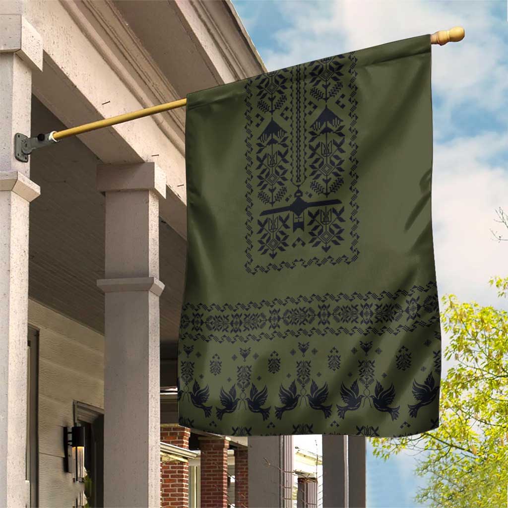 Ukraine Military Vyshyvanka Pattern Garden Flag Ukrainian Heritage Green Tactical Style - Wonder Print Shop