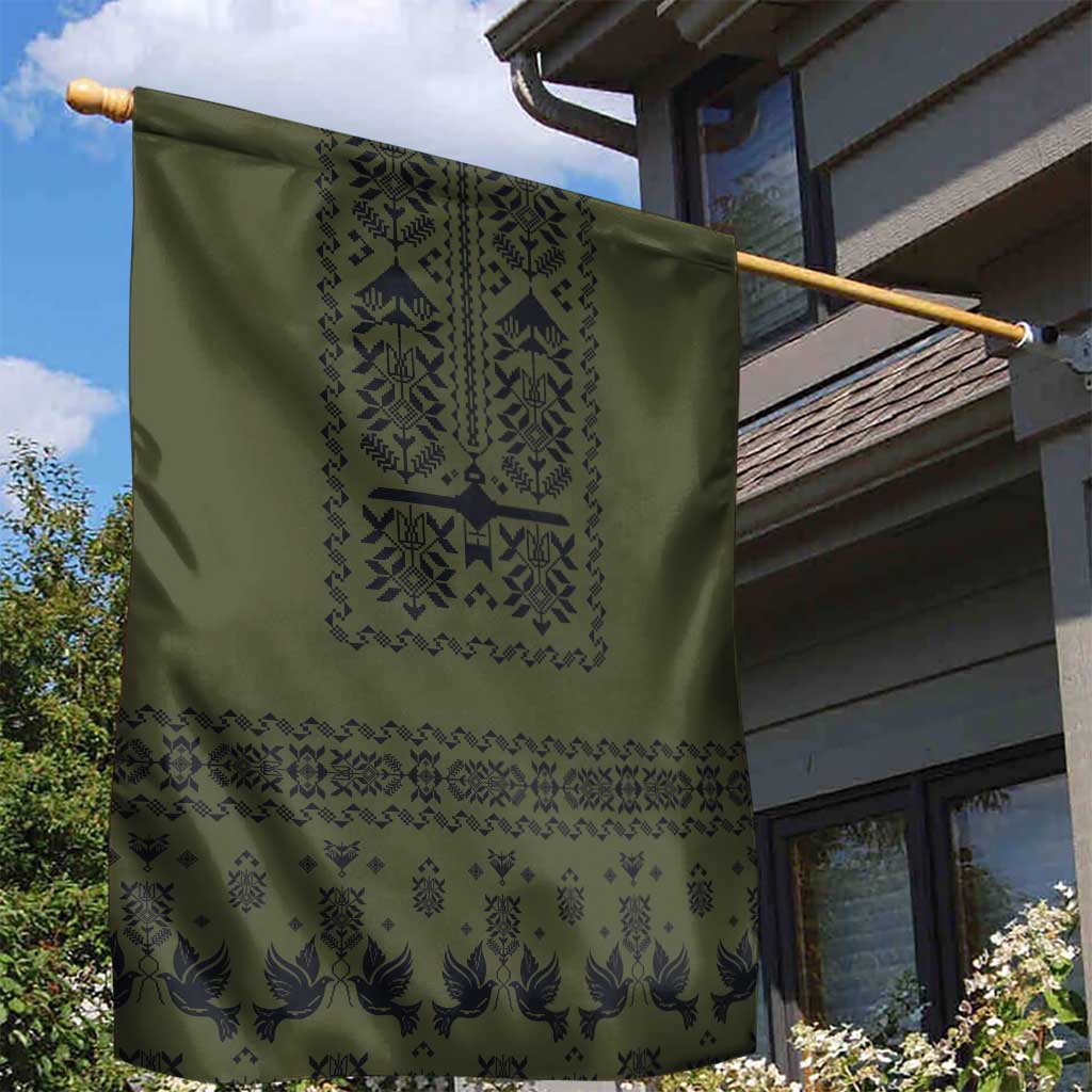 Ukraine Military Vyshyvanka Pattern Garden Flag Ukrainian Heritage Green Tactical Style - Wonder Print Shop