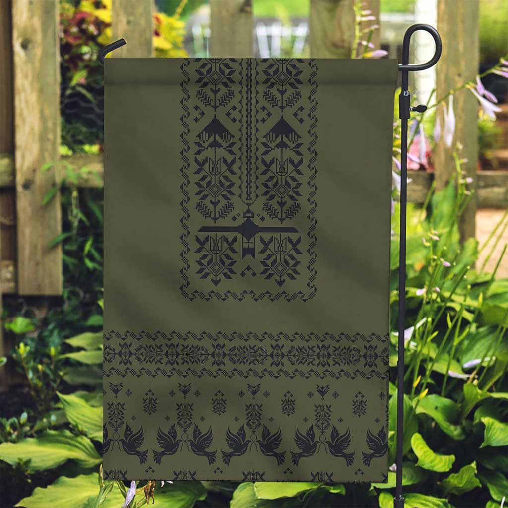 Ukraine Military Vyshyvanka Pattern Garden Flag Ukrainian Heritage Green Tactical Style - Wonder Print Shop