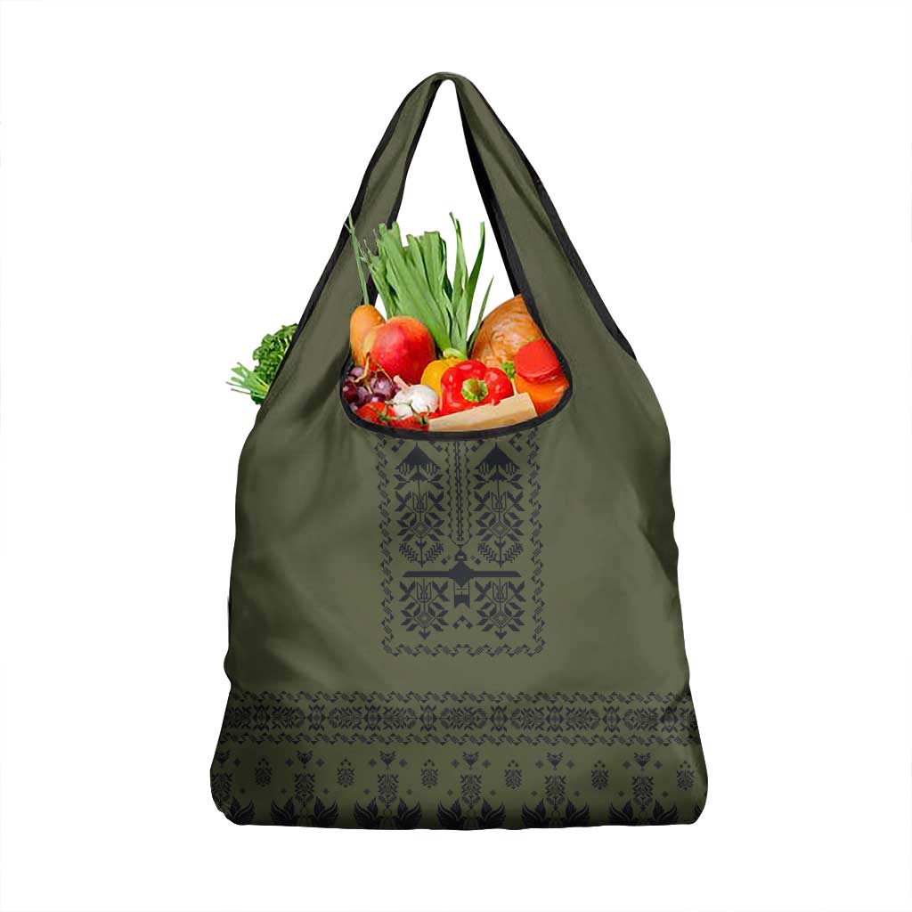 Ukraine Military Vyshyvanka Pattern Grocery Bag Ukrainian Heritage Green Tactical Style - Wonder Print Shop