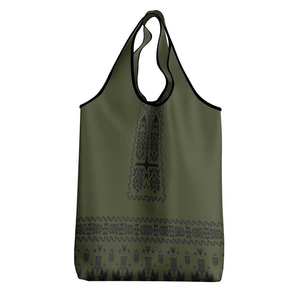 Ukraine Military Vyshyvanka Pattern Grocery Bag Ukrainian Heritage Green Tactical Style - Wonder Print Shop