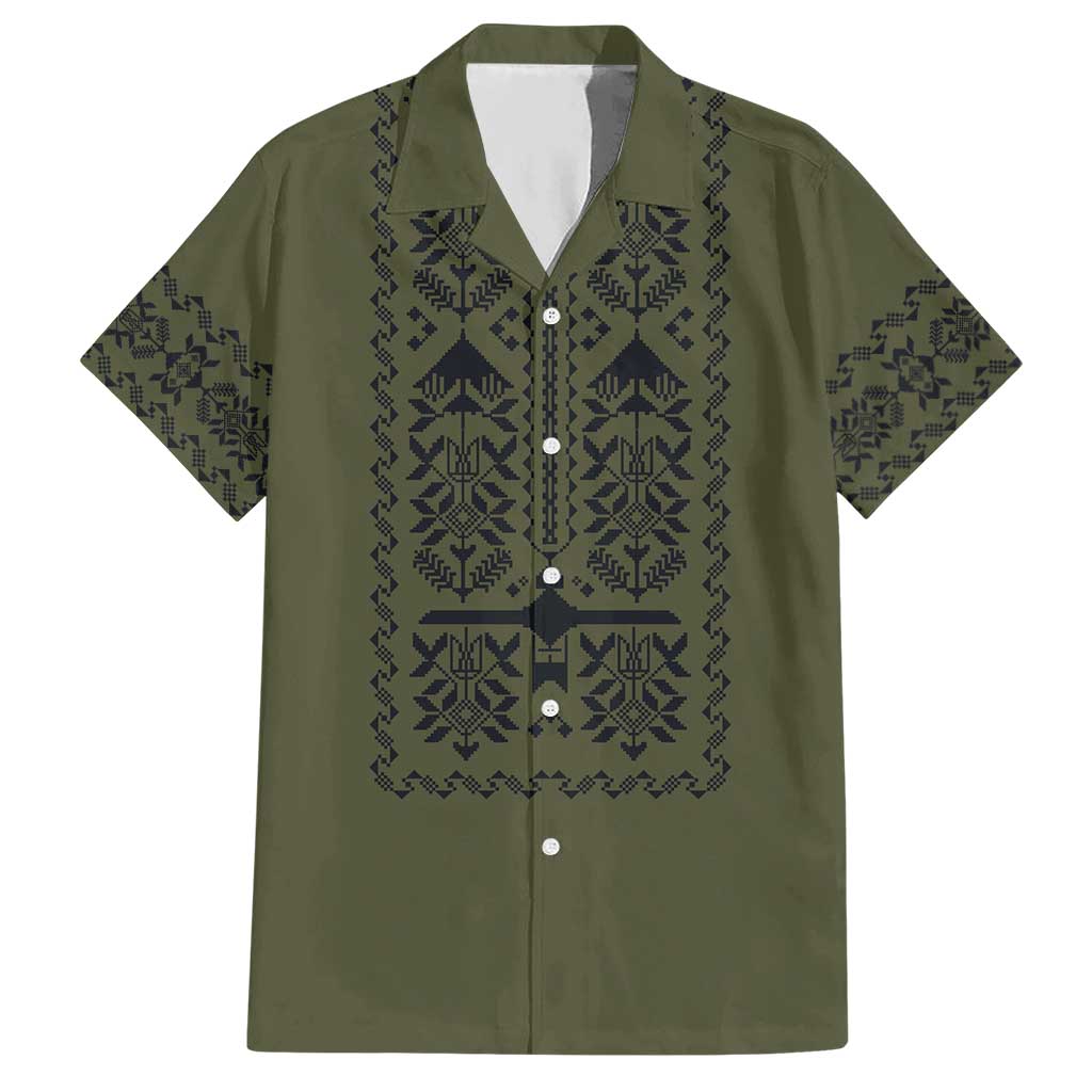 Ukraine Military Vyshyvanka Pattern Hawaiian Shirt Ukrainian Heritage Green Tactical Style - Wonder Print Shop