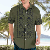 Ukraine Military Vyshyvanka Pattern Hawaiian Shirt Ukrainian Heritage Green Tactical Style - Wonder Print Shop