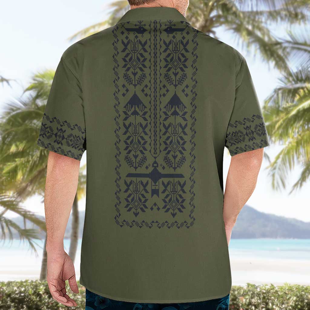 Ukraine Military Vyshyvanka Pattern Hawaiian Shirt Ukrainian Heritage Green Tactical Style - Wonder Print Shop