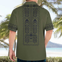 Ukraine Military Vyshyvanka Pattern Hawaiian Shirt Ukrainian Heritage Green Tactical Style - Wonder Print Shop