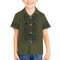 Ukraine Military Vyshyvanka Pattern Hawaiian Shirt Ukrainian Heritage Green Tactical Style - Wonder Print Shop