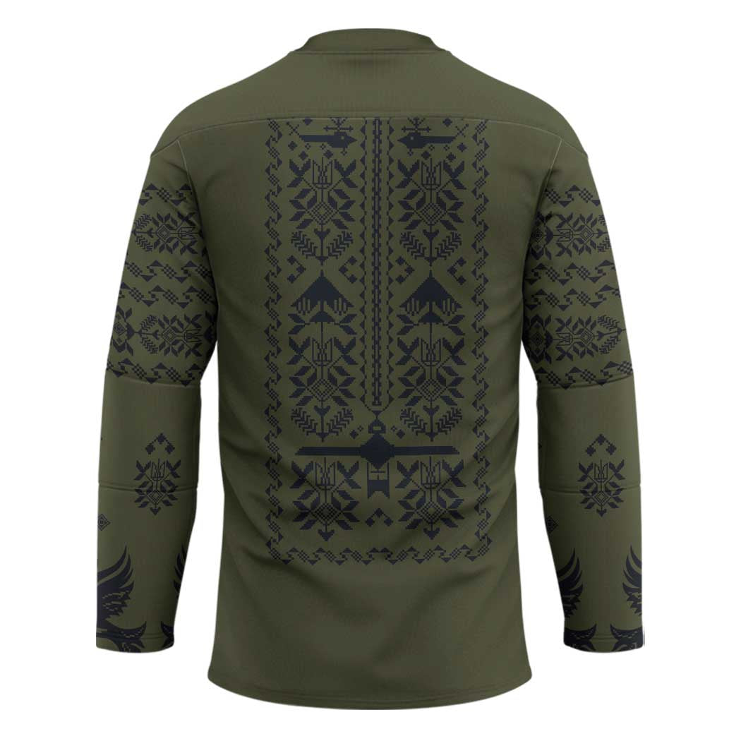 Ukraine Military Vyshyvanka Pattern Hockey Jersey Ukrainian Heritage Green Tactical Style - Wonder Print Shop