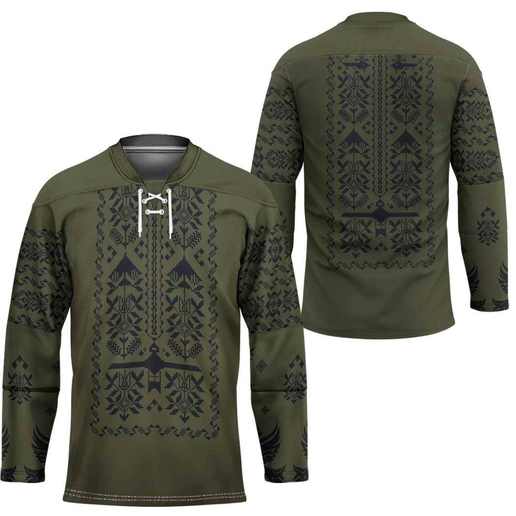 Ukraine Military Vyshyvanka Pattern Hockey Jersey Ukrainian Heritage Green Tactical Style - Wonder Print Shop