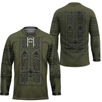 Ukraine Military Vyshyvanka Pattern Hockey Jersey Ukrainian Heritage Green Tactical Style - Wonder Print Shop