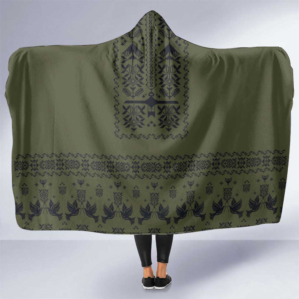 Ukraine Military Vyshyvanka Pattern Hooded Blanket Ukrainian Heritage Green Tactical Style - Wonder Print Shop