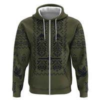 Ukraine Military Vyshyvanka Pattern Hoodie Ukrainian Heritage Green Tactical Style - Wonder Print Shop