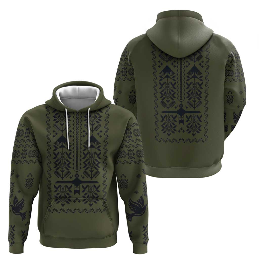 Ukraine Military Vyshyvanka Pattern Hoodie Ukrainian Heritage Green Tactical Style - Wonder Print Shop
