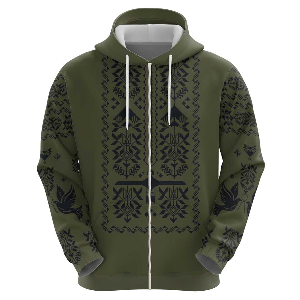 Ukraine Military Vyshyvanka Pattern Hoodie Ukrainian Heritage Green Tactical Style - Wonder Print Shop