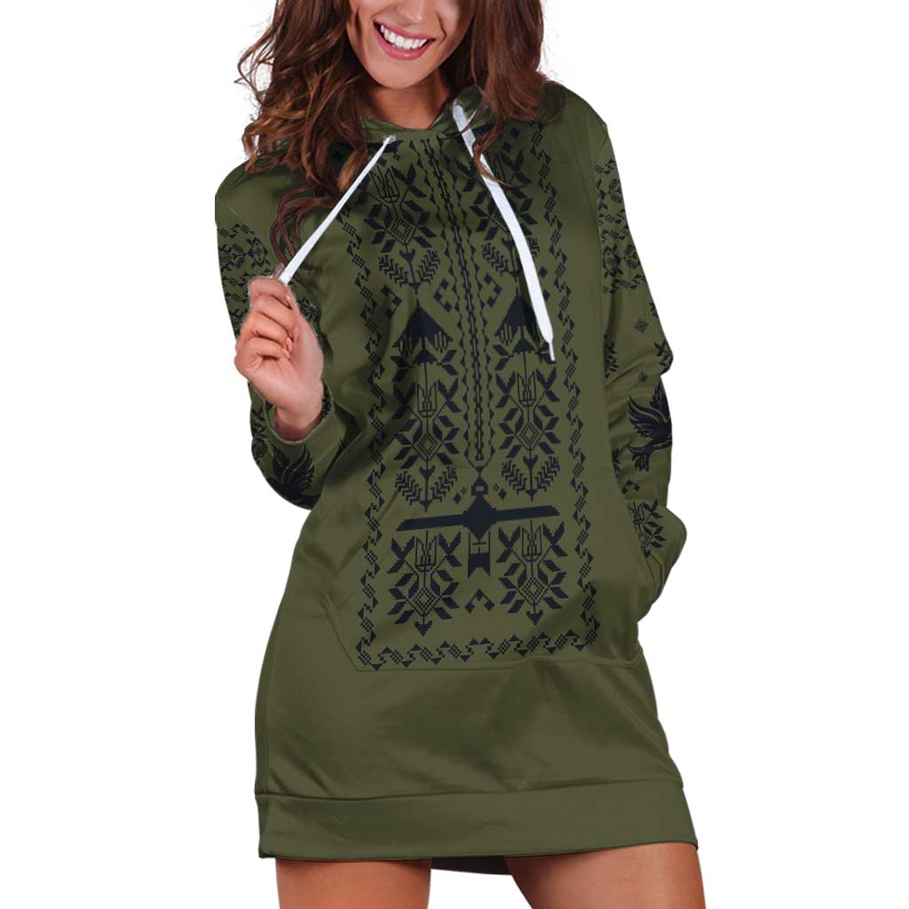 Ukraine Military Vyshyvanka Pattern Hoodie Dress Ukrainian Heritage Green Tactical Style - Wonder Print Shop