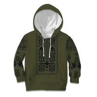 Ukraine Military Vyshyvanka Pattern Kid Hoodie Ukrainian Heritage Green Tactical Style - Wonder Print Shop
