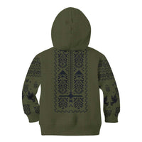 Ukraine Military Vyshyvanka Pattern Kid Hoodie Ukrainian Heritage Green Tactical Style - Wonder Print Shop