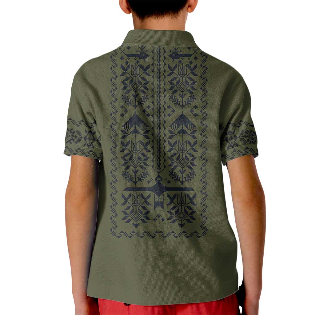 Ukraine Military Vyshyvanka Pattern Kid Polo Shirt Ukrainian Heritage Green Tactical Style - Wonder Print Shop