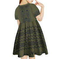 Ukraine Military Vyshyvanka Pattern Kid Short Sleeve Dress Ukrainian Heritage Green Tactical Style - Wonder Print Shop