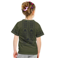 Ukraine Military Vyshyvanka Pattern Kid T Shirt Ukrainian Heritage Green Tactical Style - Wonder Print Shop