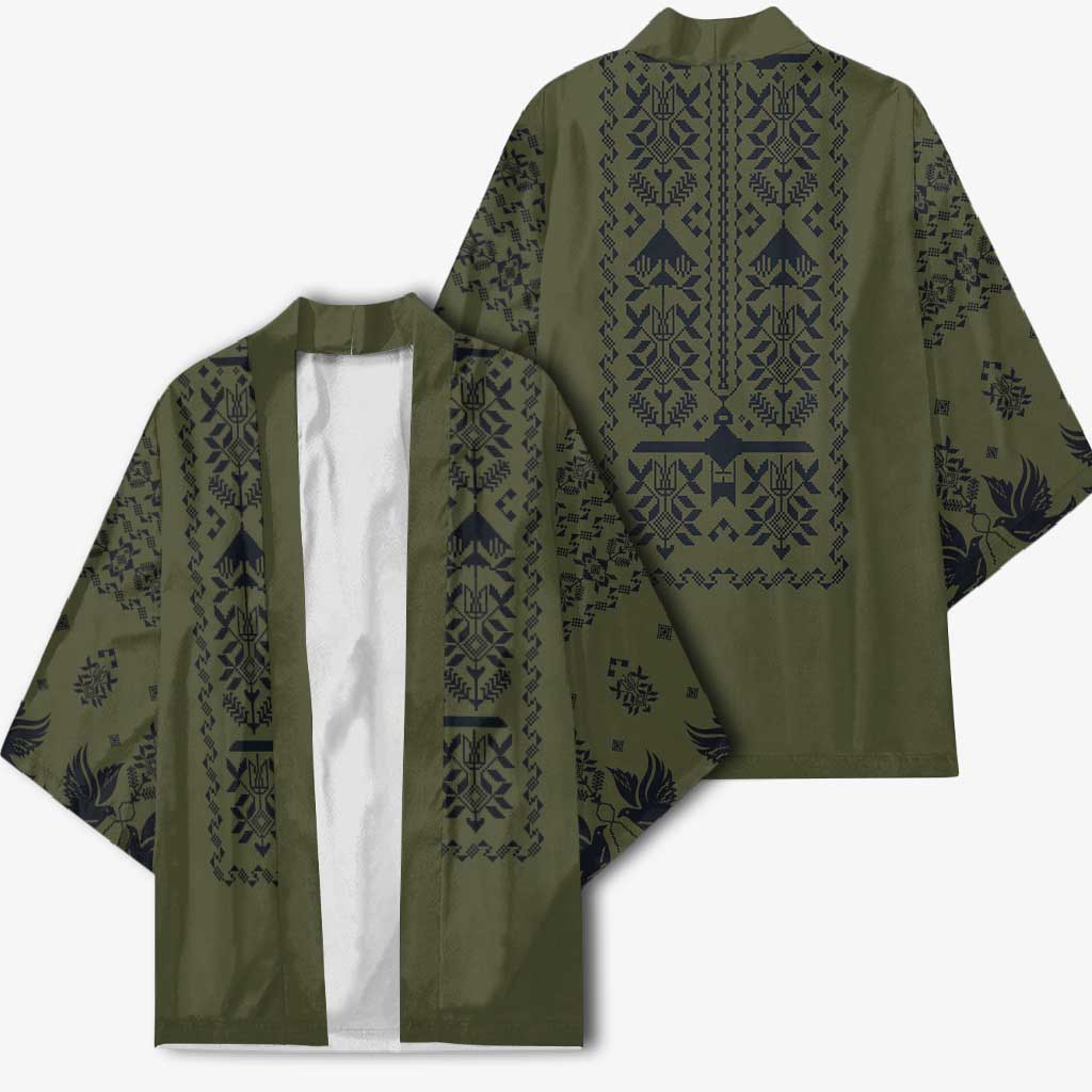 Ukraine Military Vyshyvanka Pattern Kimono Ukrainian Heritage Green Tactical Style - Wonder Print Shop