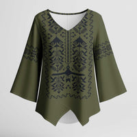 Ukraine Military Vyshyvanka Pattern Kimono Sleeve Blouse Ukrainian Heritage Green Tactical Style - Wonder Print Shop