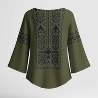 Ukraine Military Vyshyvanka Pattern Kimono Sleeve Blouse Ukrainian Heritage Green Tactical Style - Wonder Print Shop