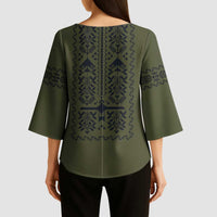 Ukraine Military Vyshyvanka Pattern Kimono Sleeve Blouse Ukrainian Heritage Green Tactical Style - Wonder Print Shop